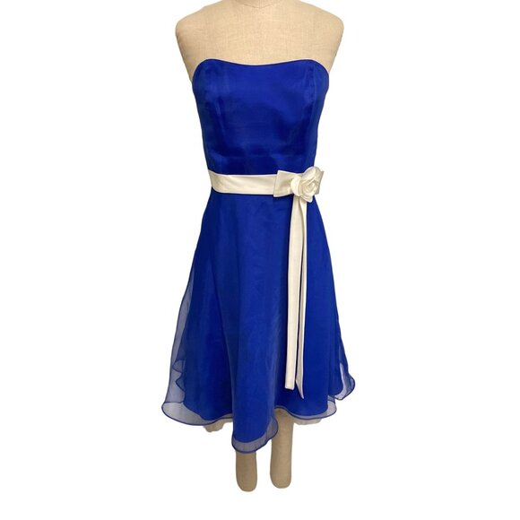 Vintage Alfredo Angelo Strapless Eletric Blue Dress With White Sash Rose Detail - Picture 1 of 8